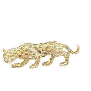 Vintage Gerry's Silvertone Leopard Cat Pin 2 1/4 in Long, Marked